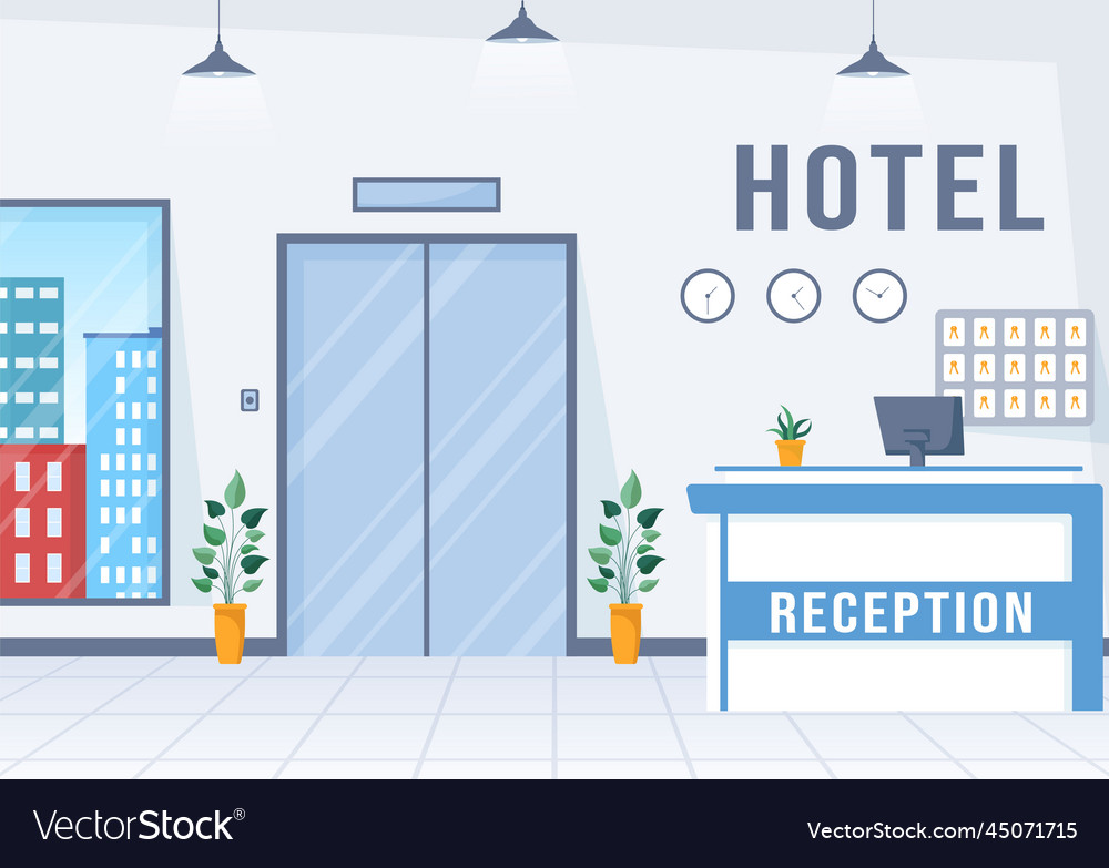 Hotel reception interior with receptionist people Vector Image