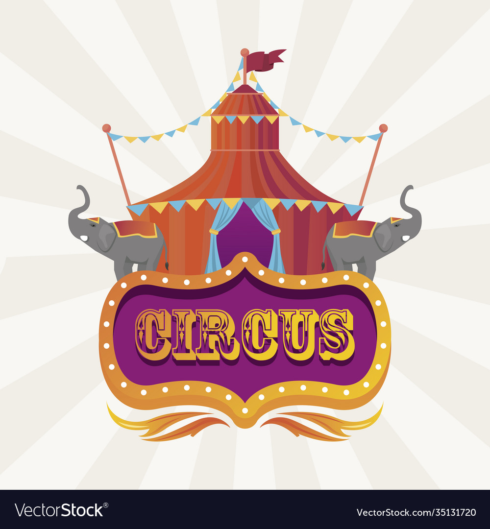 Circus tent with elephants and banner Royalty Free Vector