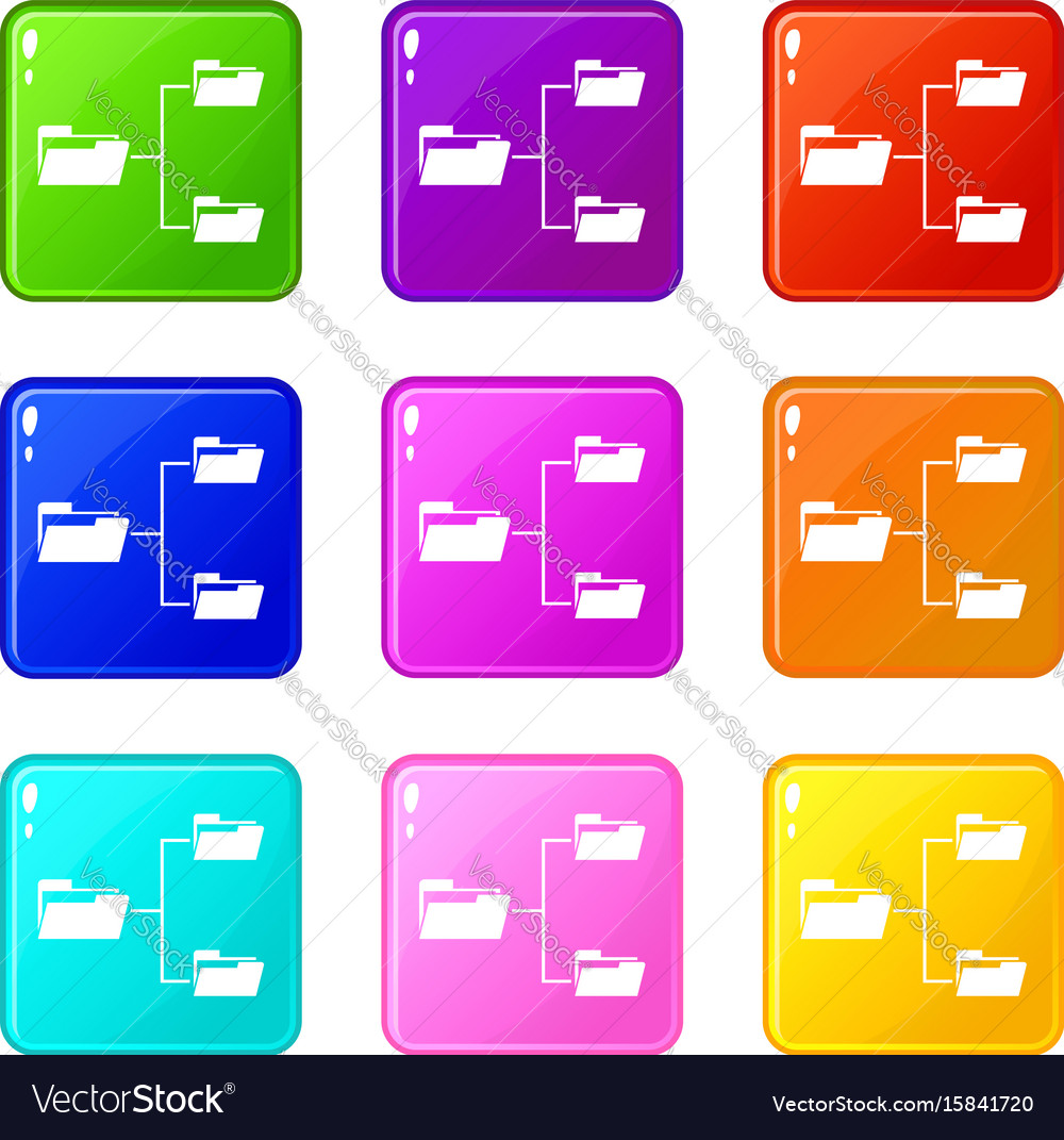Folders structure icons 9 set Royalty Free Vector Image