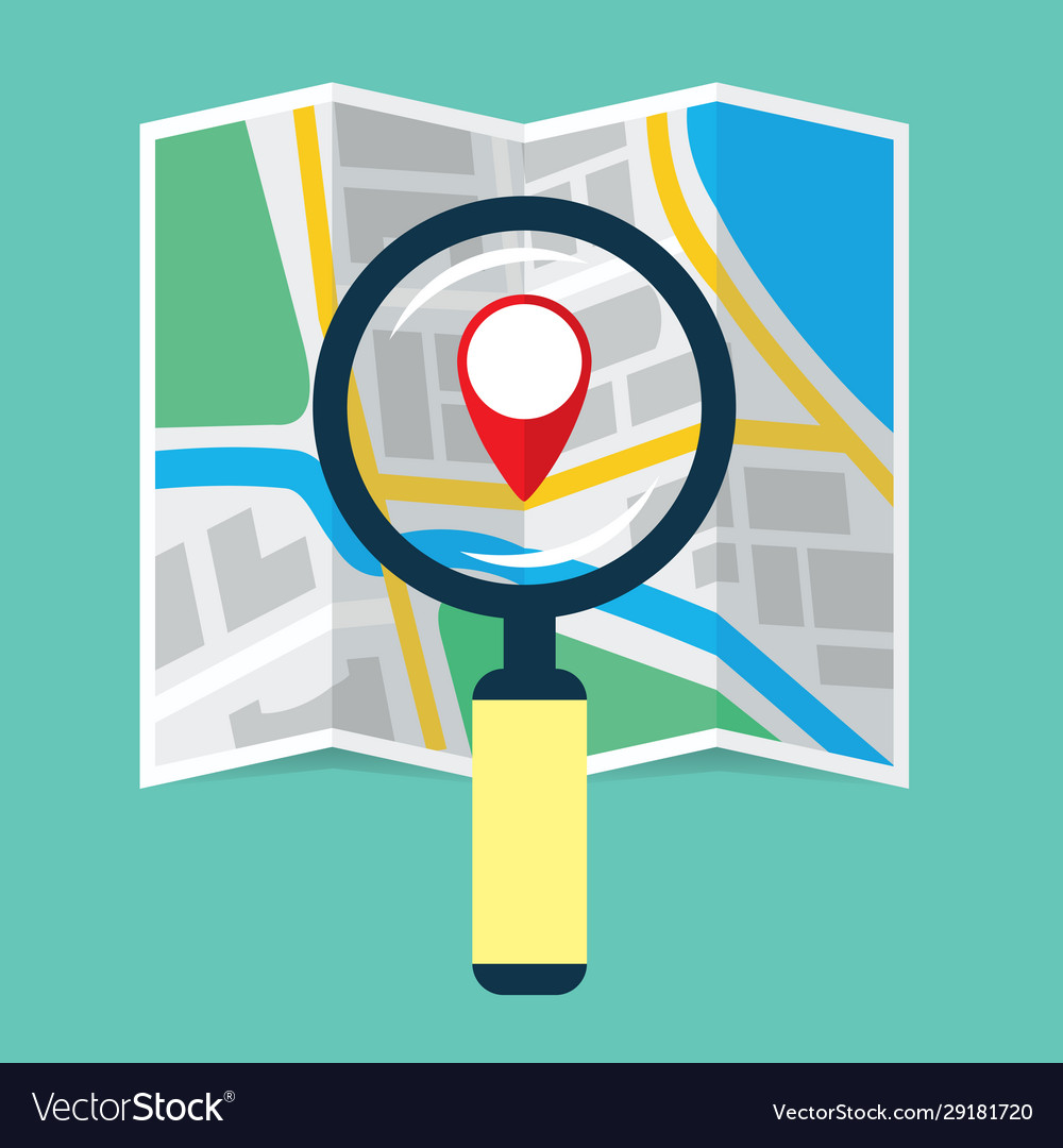 Magnifying Glass Over Folding Map Flat Icon Vector Image 1080