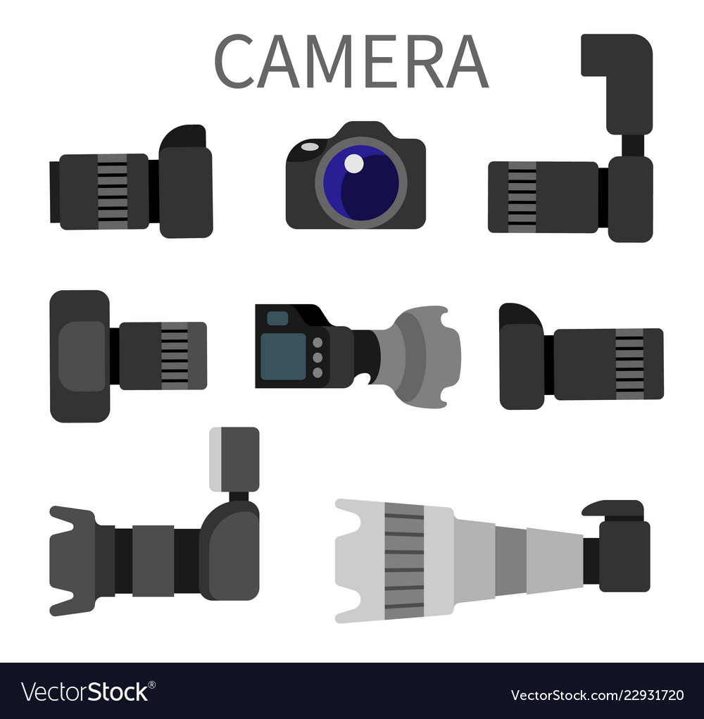 Set high resolution action cameras removable lens Vector Image