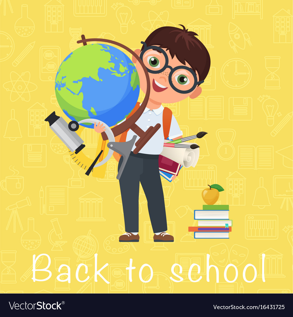 Cute Pupil Boy Back To School Isolated Cartoon Vector Image