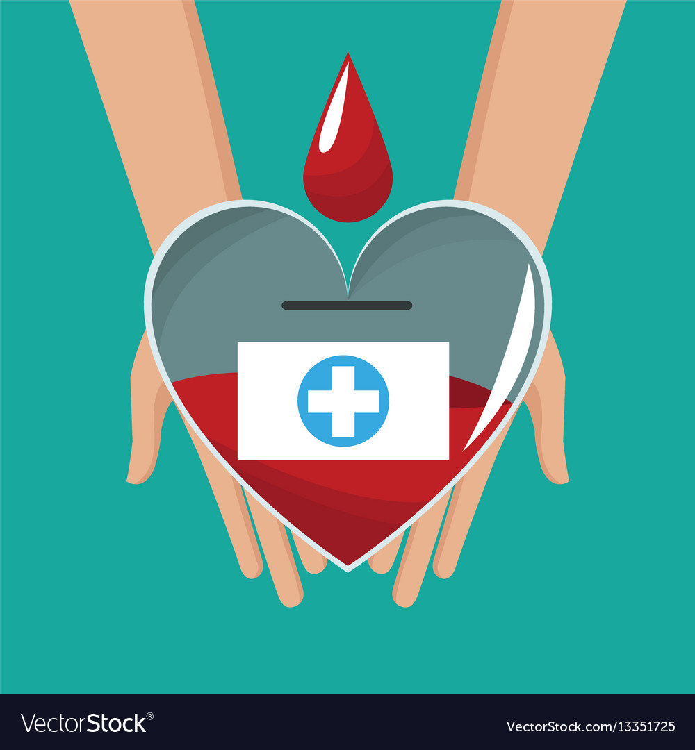 Hand holding glass heart blood drop cross Vector Image