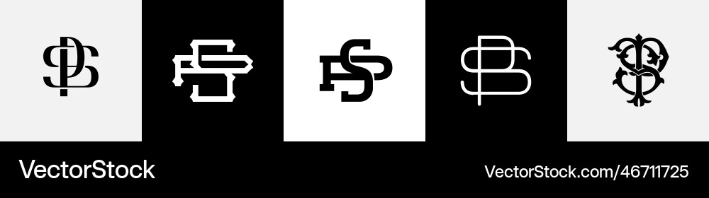 Initial letters sp monogram logo design bundle Vector Image