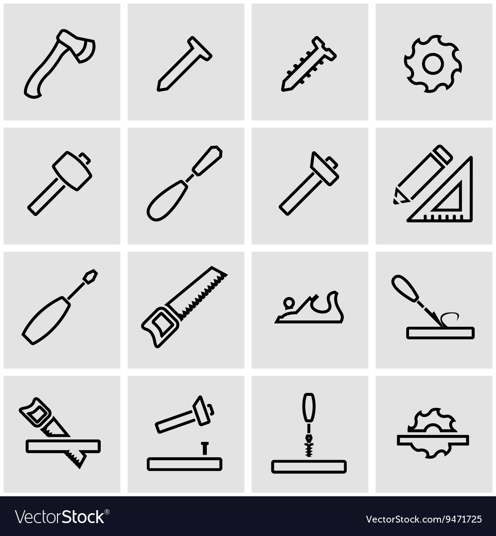 Line carpentry icon set Royalty Free Vector Image