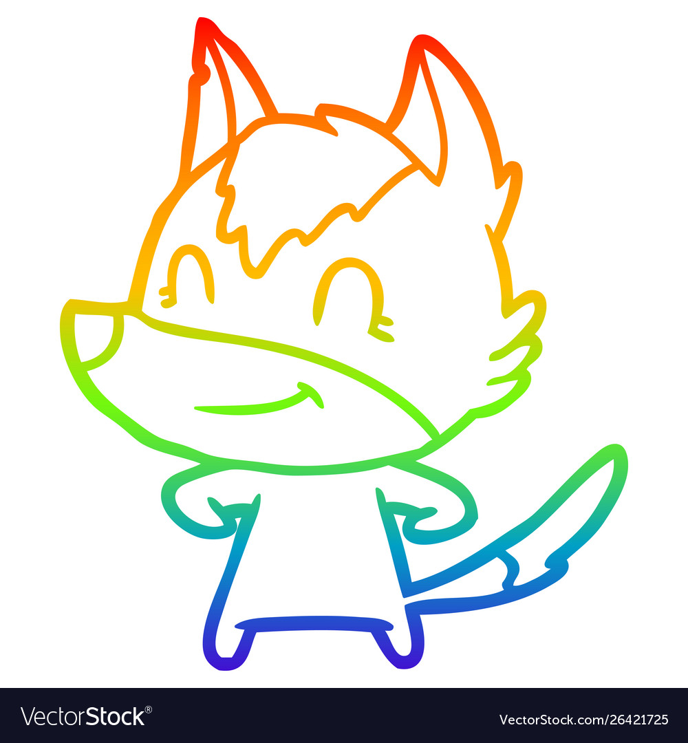 Rainbow gradient line drawing friendly cartoon Vector Image