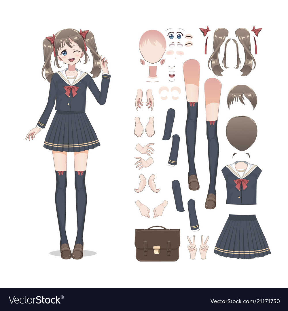 Anime manga schoolgirl in a skirt Royalty Free Vector Image