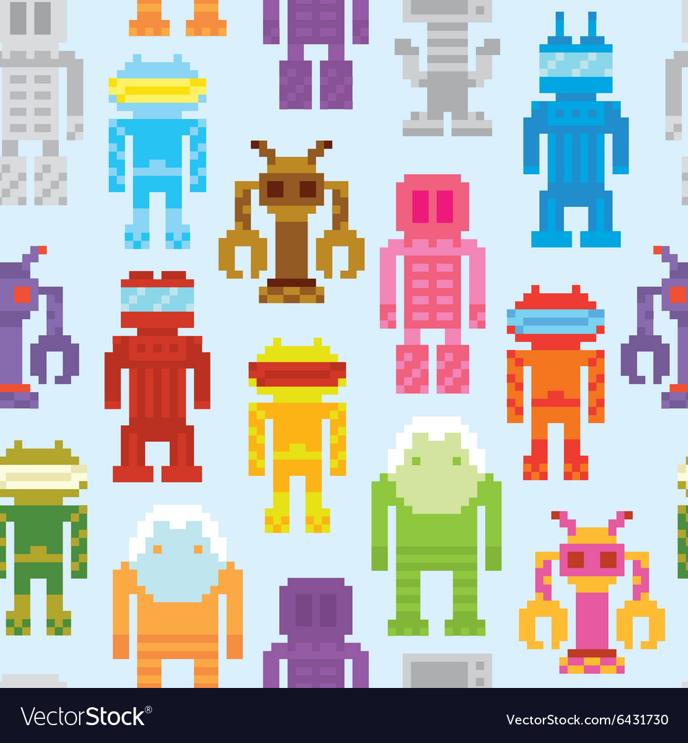 Retro robots seamless pattern Royalty Free Vector Image