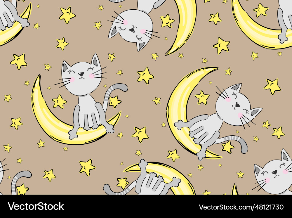 Seamless pattern background cute cat sitting Vector Image