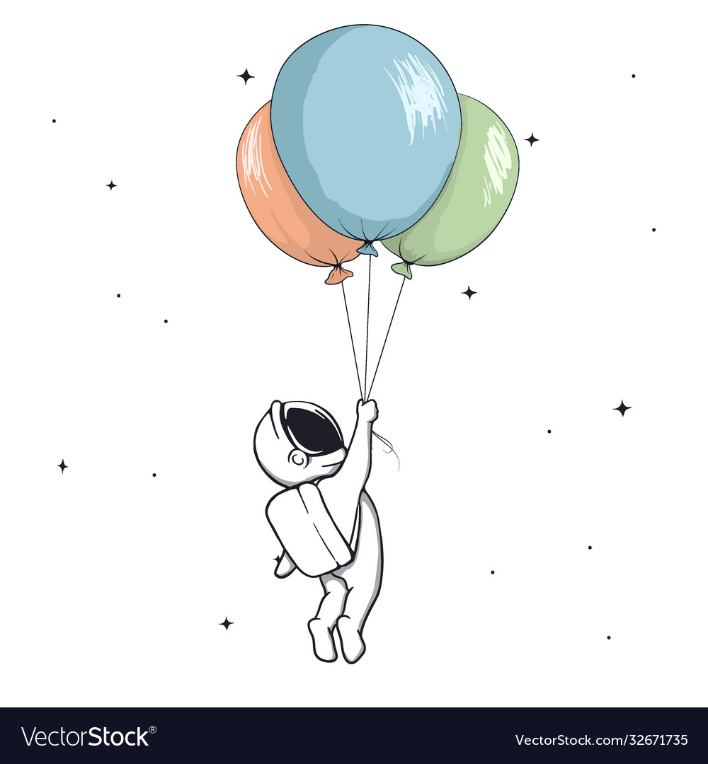 Premium Vector, Cute alien holding moon balloon cartoon illustration