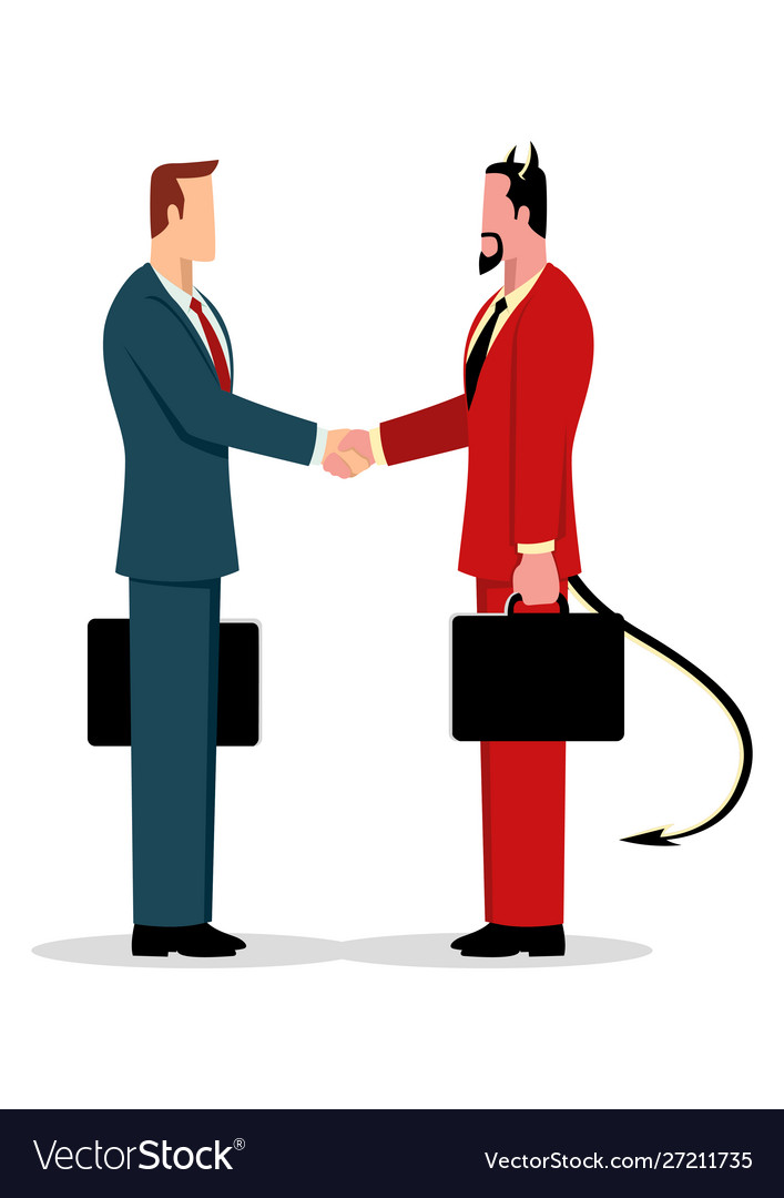 Businessman making a deal with devil Royalty Free Vector