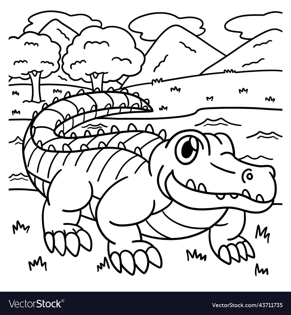 Crocodile coloring page for kids Royalty Free Vector Image