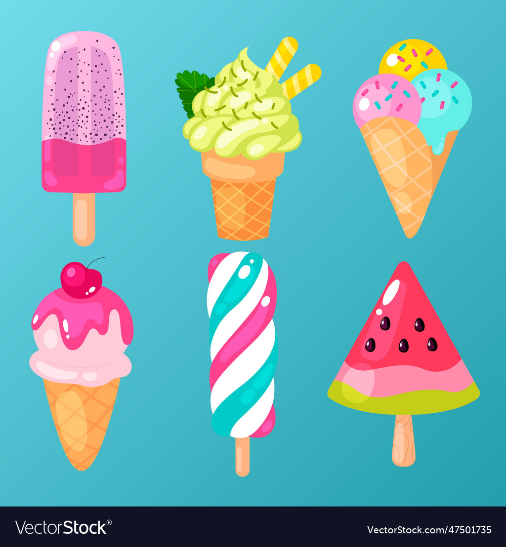 Flat collection with different kind of ice creams Vector Image