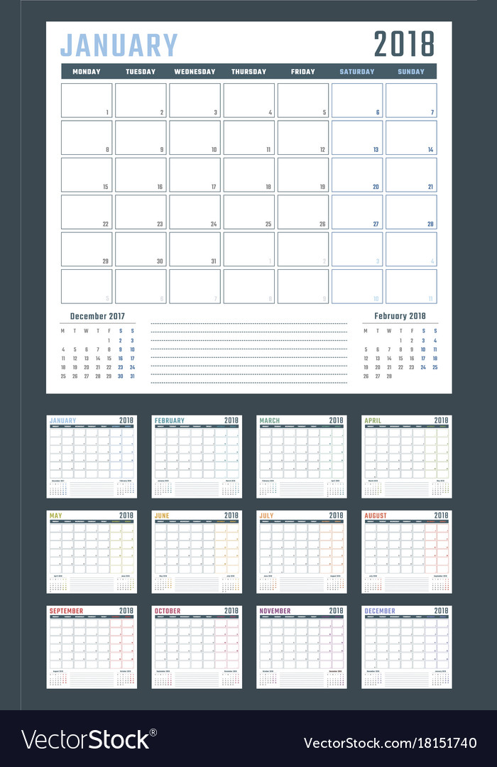 Calendar for 2018 starts monday Royalty Free Vector Image