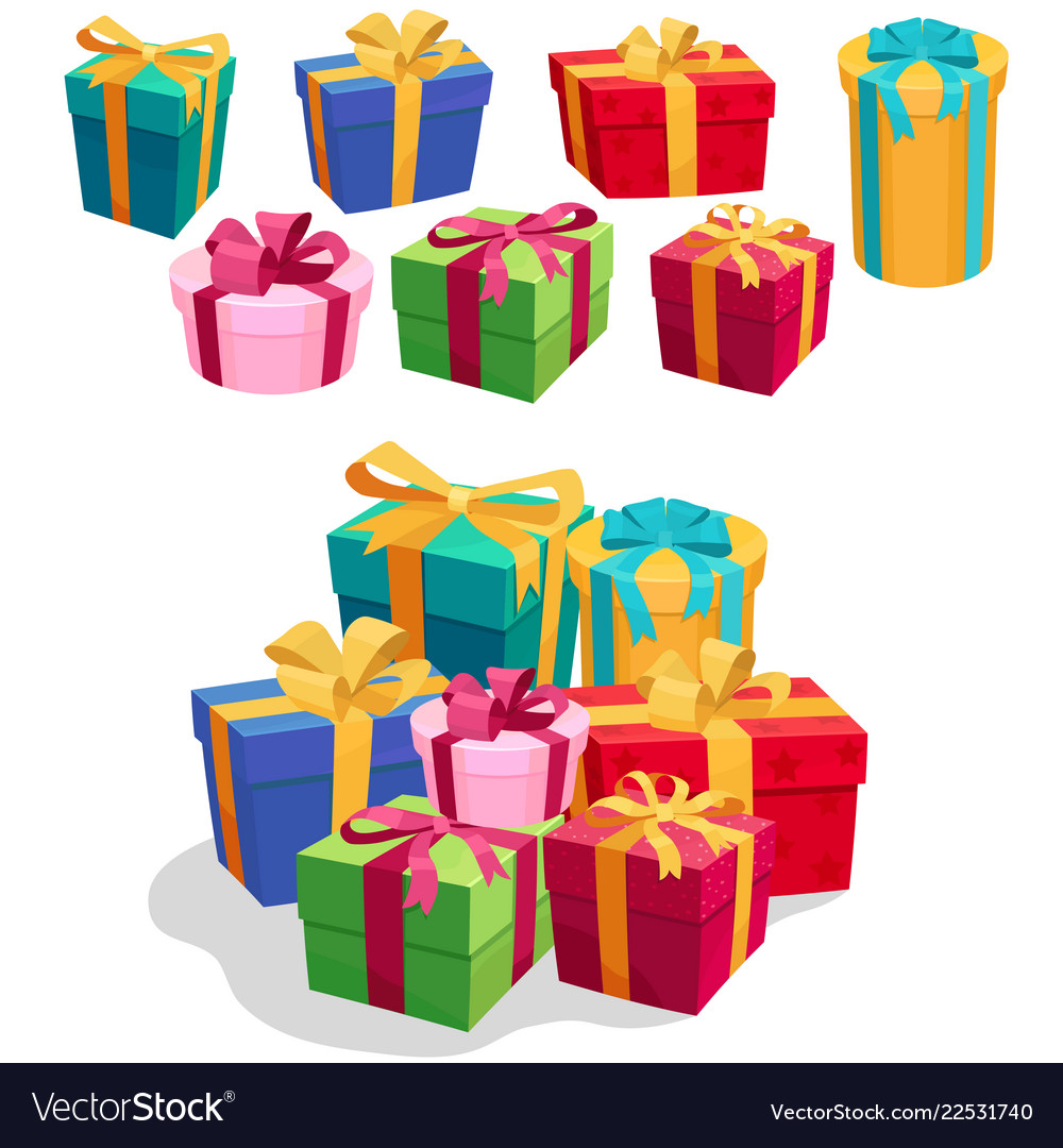 Gift boxes set with red ribbon and bow Royalty Free Vector