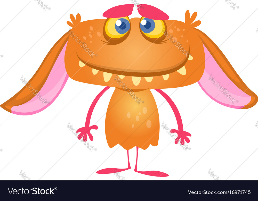 Cute happy cartoon monster with big ears Vector Image Cute happy cartoon monster with big ears Vector Image