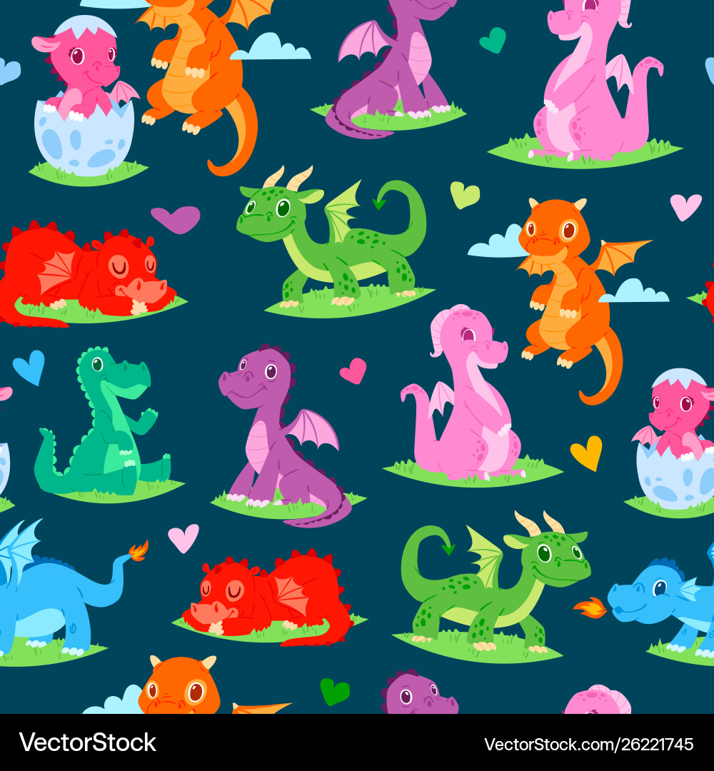 Dragons children seamless pattern Royalty Free Vector Image