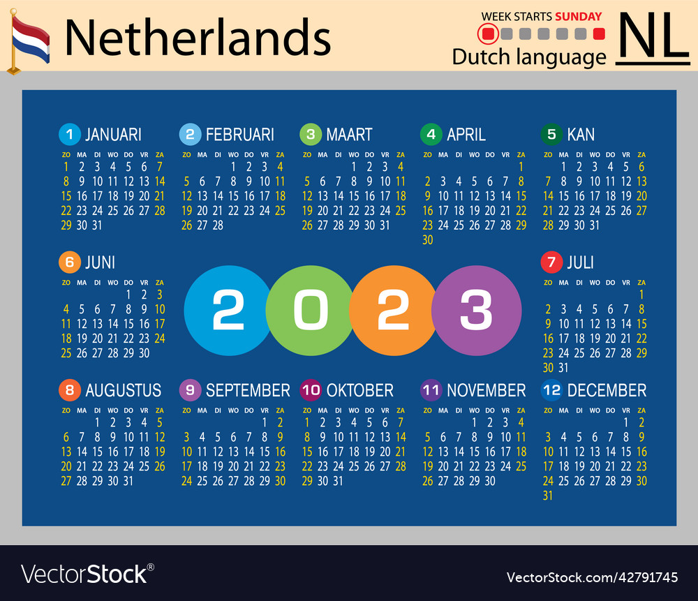 Dutch horizontal pocket calendar for 2023 week Vector Image