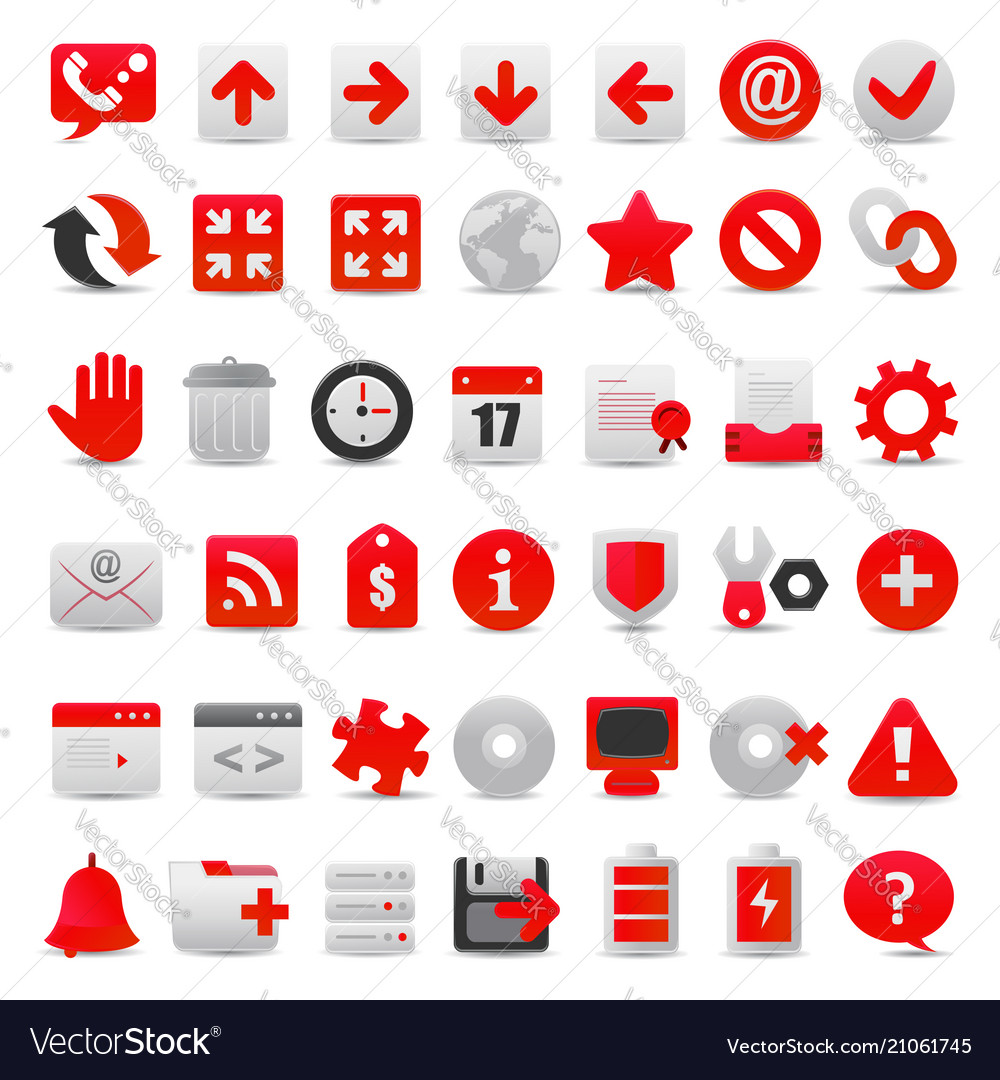 Modern red web icon set Royalty Free Vector Image