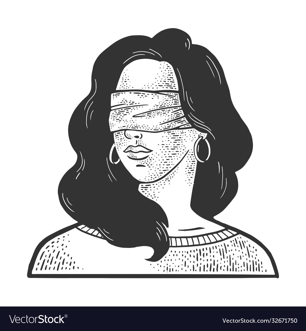 Blindfolded girl sketch Royalty Free Vector Image