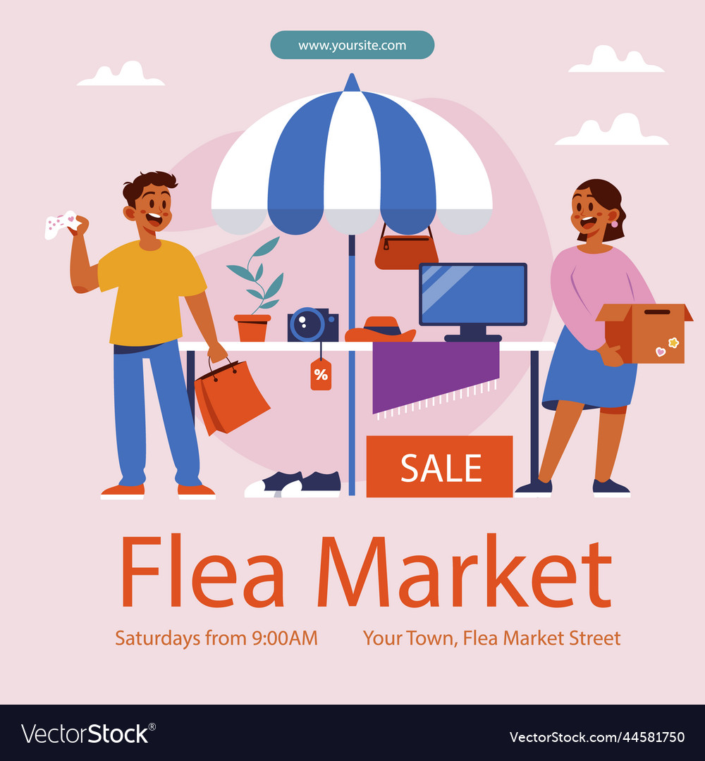 Flat second hand flea market posts set Royalty Free Vector