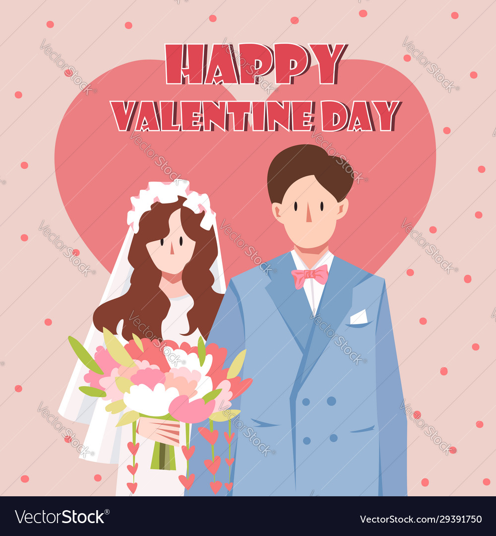 Happy valentines day with couple wedding just vector image Happy valentines day with couple wedding just