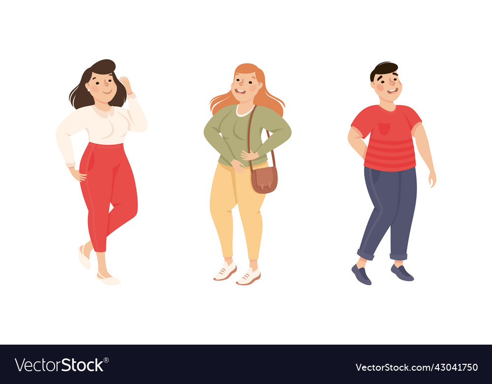 Plus Size Man And Woman Standing Smiling Vector Image