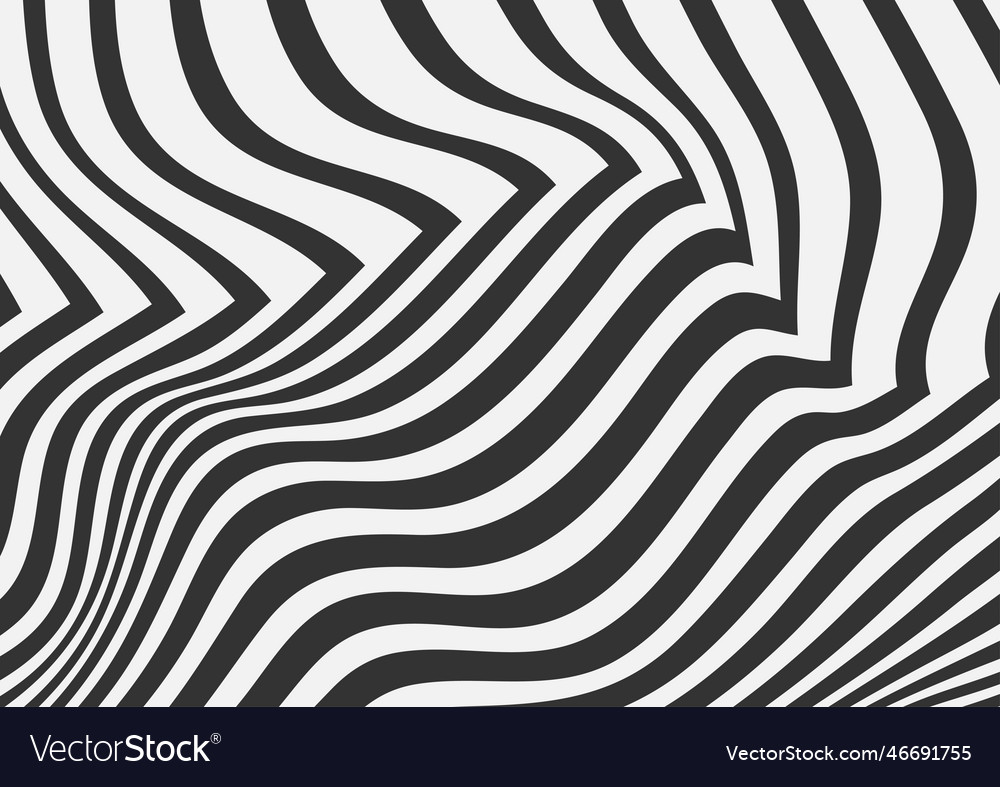 Black and white refracted wavy curves abstract Vector Image