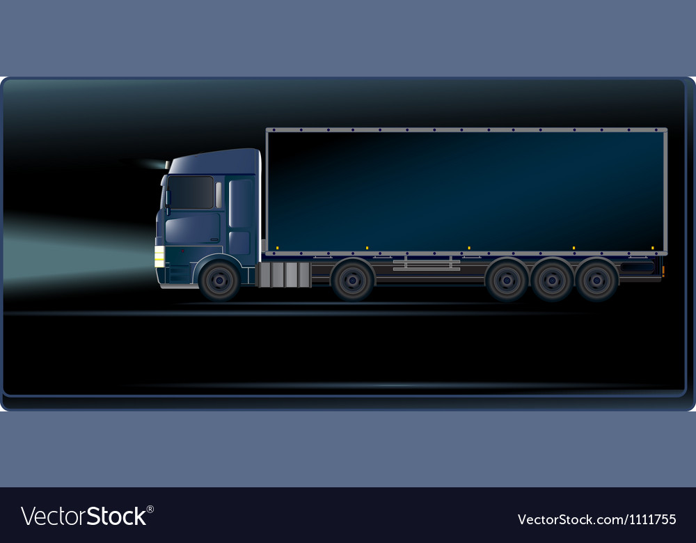 Blue truck on the night road Royalty Free Vector Image