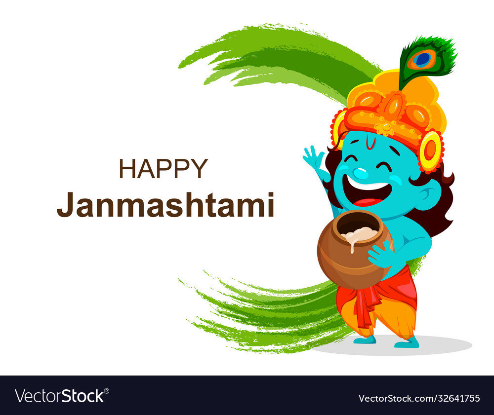 Happy krishna janmashtami little lord krishna Vector Image