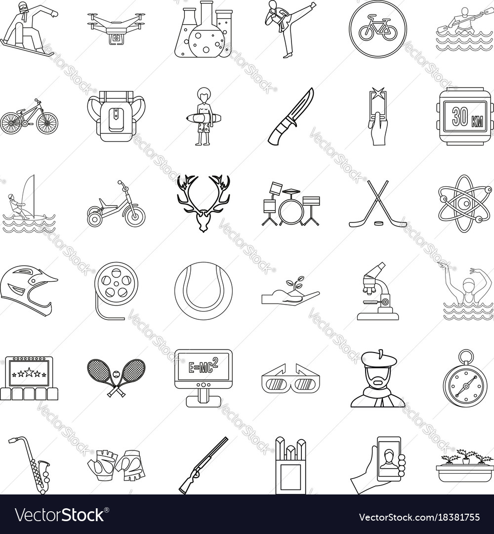 Hobby icons set outline style