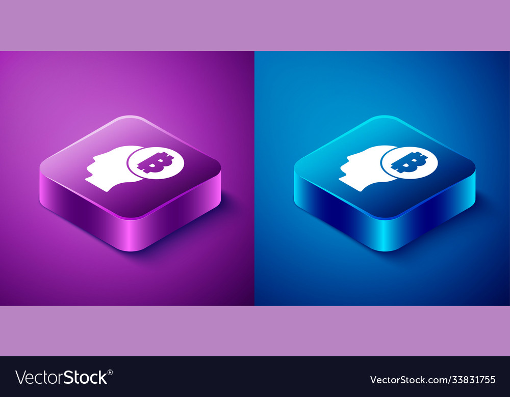 Isometric Bitcoin Think Icon Isolated On Blue And Vector Image