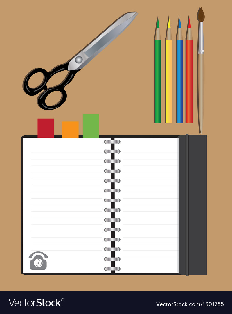 Notebook scissors and pencils Royalty Free Vector Image