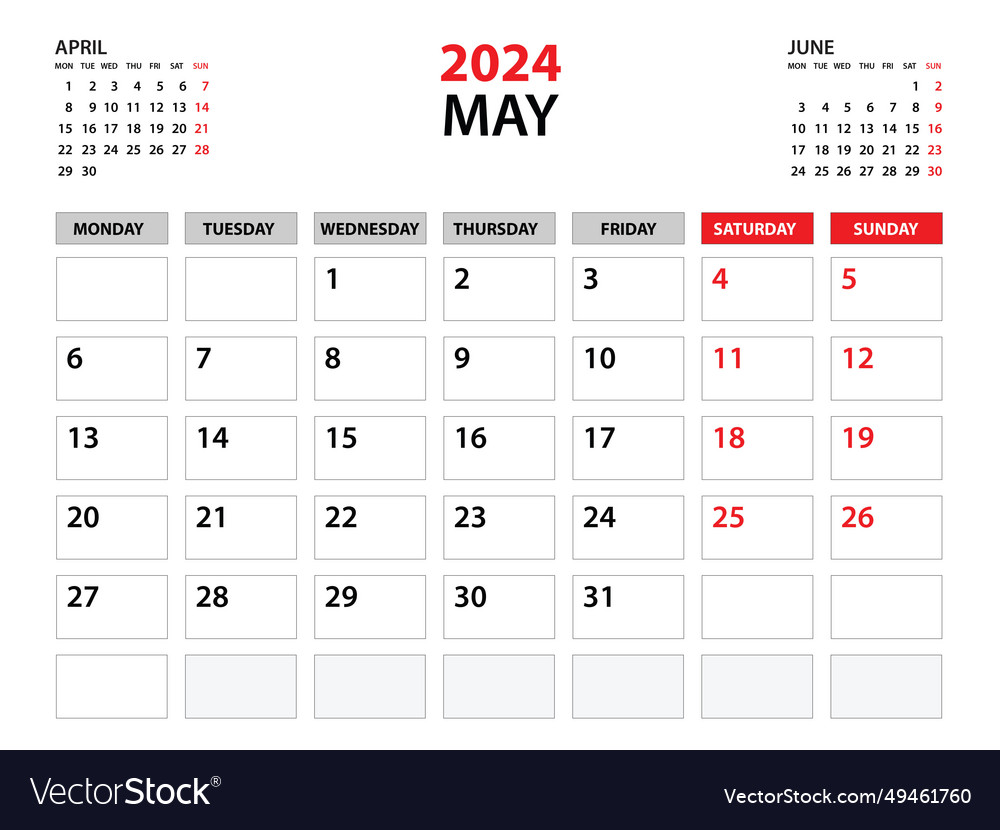 Calendar 2024 template may 2024 year planner Vector Image