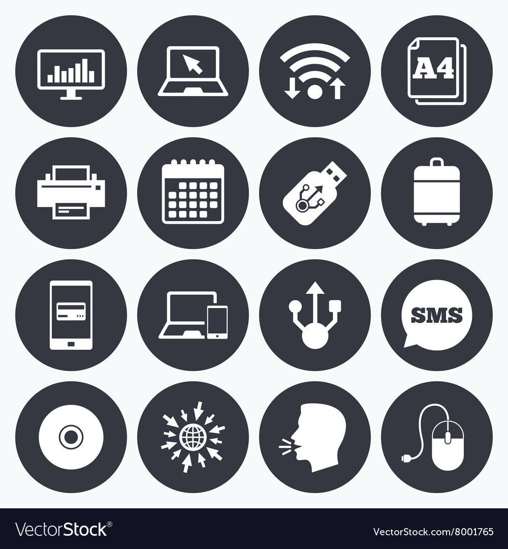 Computer devices icons Printer laptop signs Vector Image