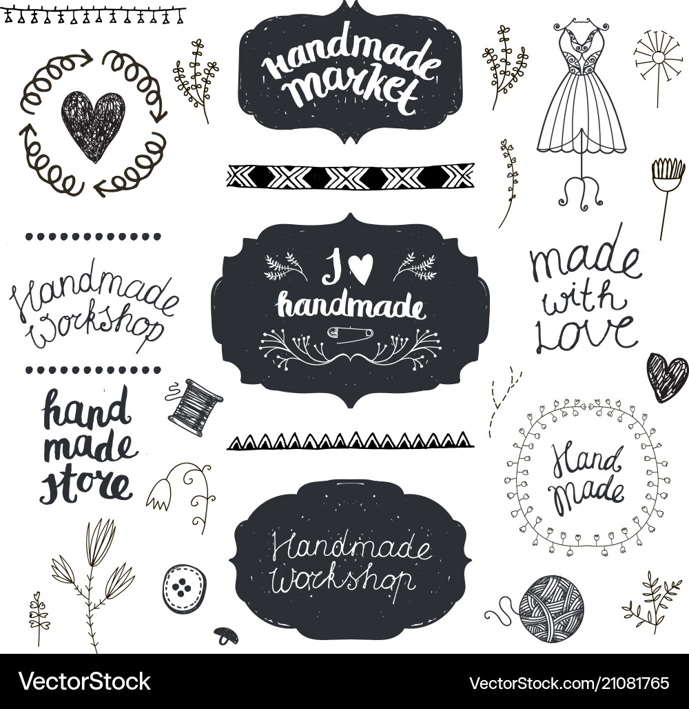 Set hand drawn doodle frames badges Royalty Free Vector
