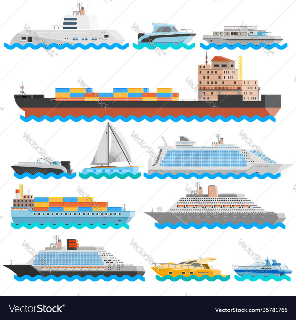 Water transport flat decorative icons set Vector Image