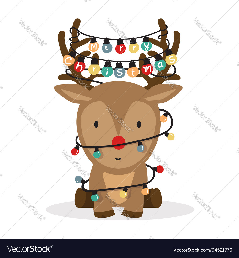 Cute cartoon deer with decorated horns Royalty Free Vector