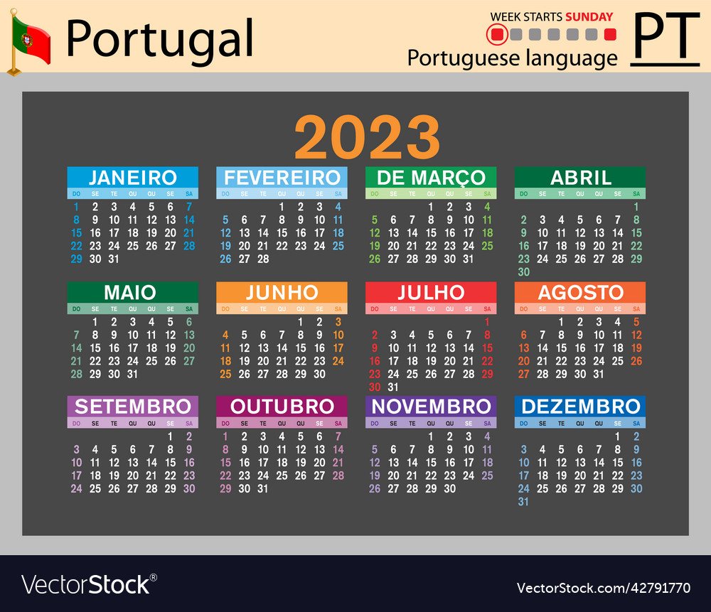 Portuguese horizontal pocket calendar for 2023 Vector Image