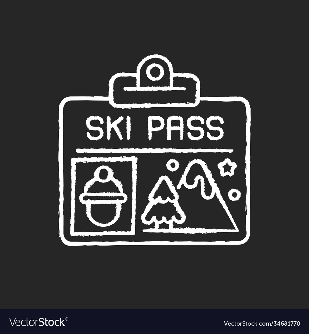 Ski pass chalk white icon on black background Vector Image