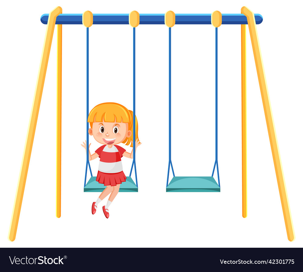 A girl on playground swing white background Vector Image