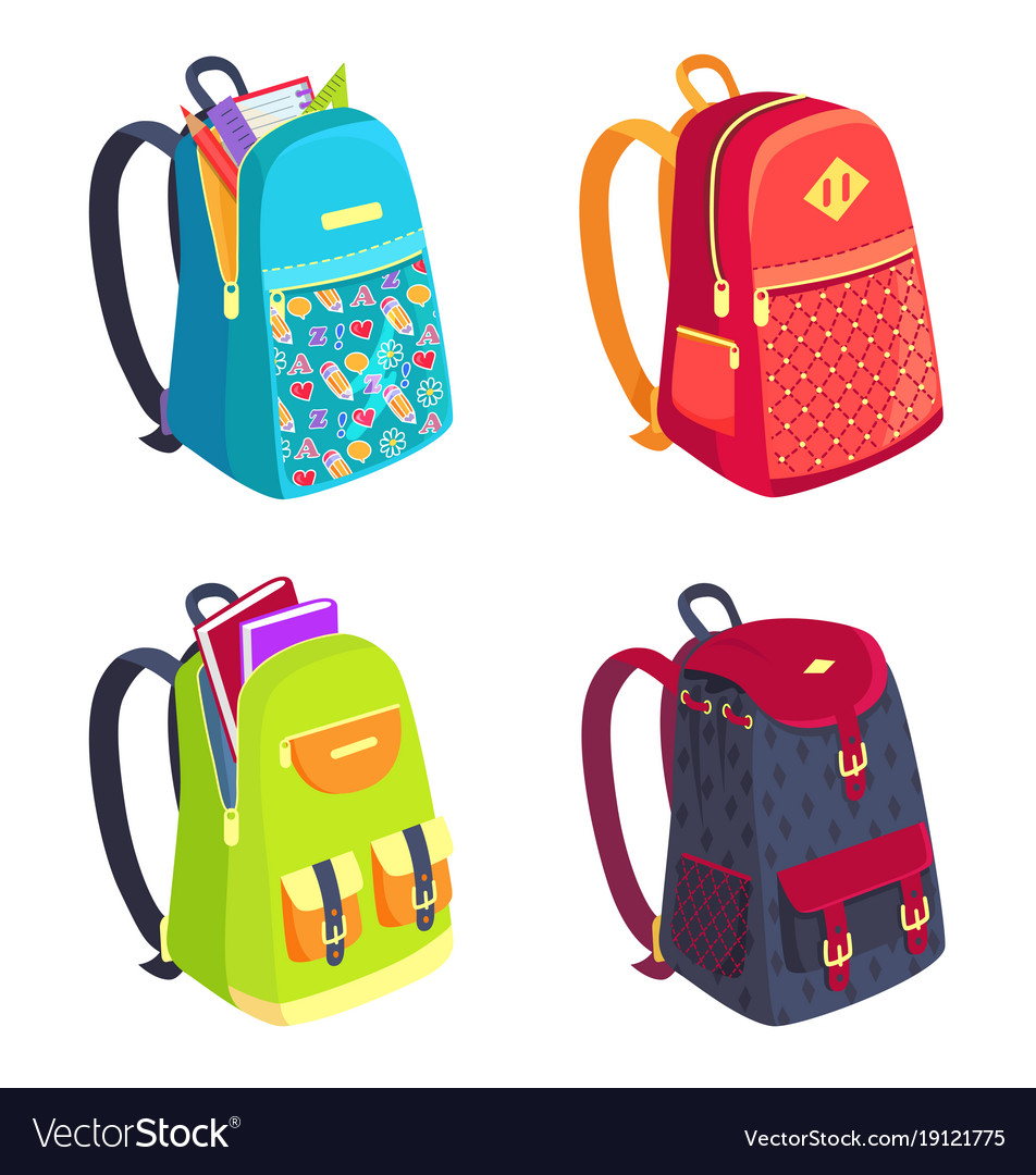 Set of colorful rucksacks for girls or boys Vector Image