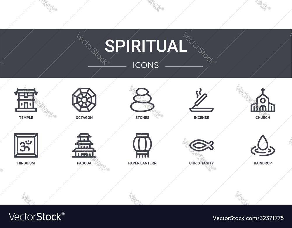 Spiritual concept line icons set contains icons Vector Image