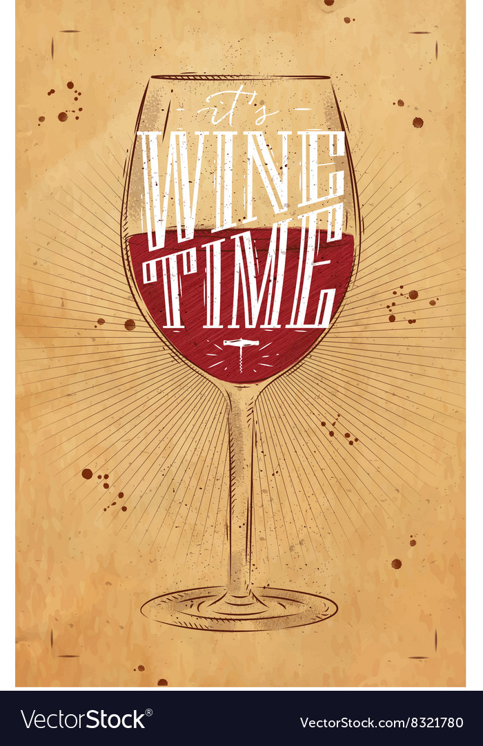 Poster wine time kraft Royalty Free Vector Image