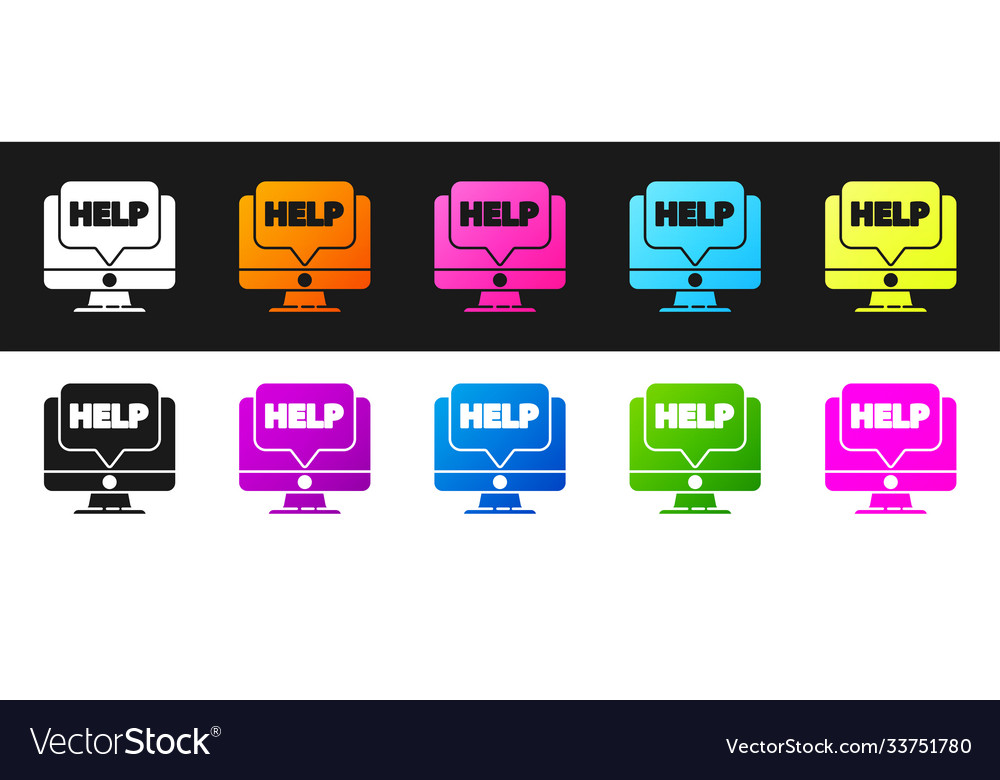 Set computer monitor and help icon isolated Vector Image