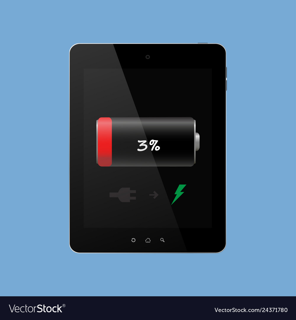 Tablet needs charging discharged on a blue Vector Image