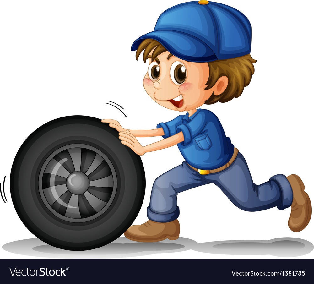 A boy pushing a wheel Royalty Free Vector Image