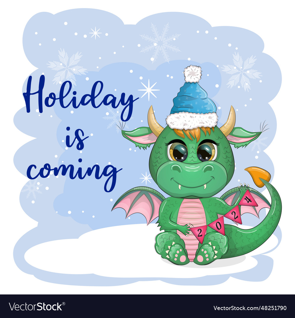 Cute cartoon green dragon in santa hat 2024 new Vector Image