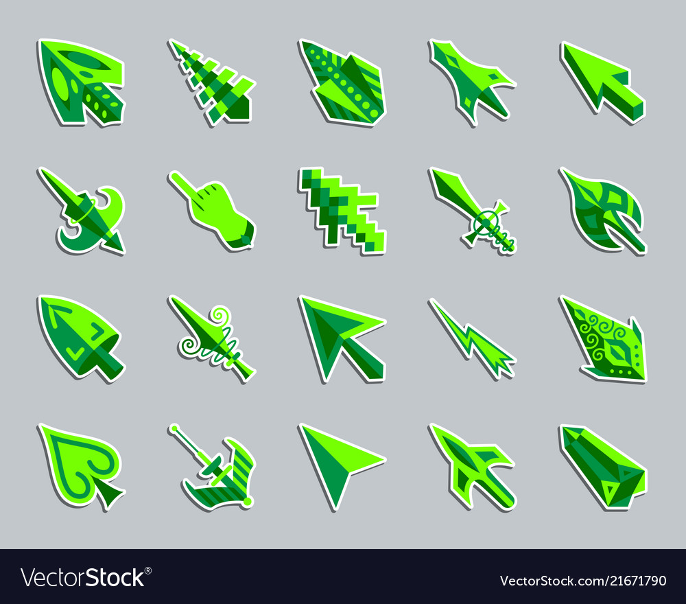 Premium Vector  Mouse cursor, click arrow flat icons set, cartoon colorful  pointer sign for games.