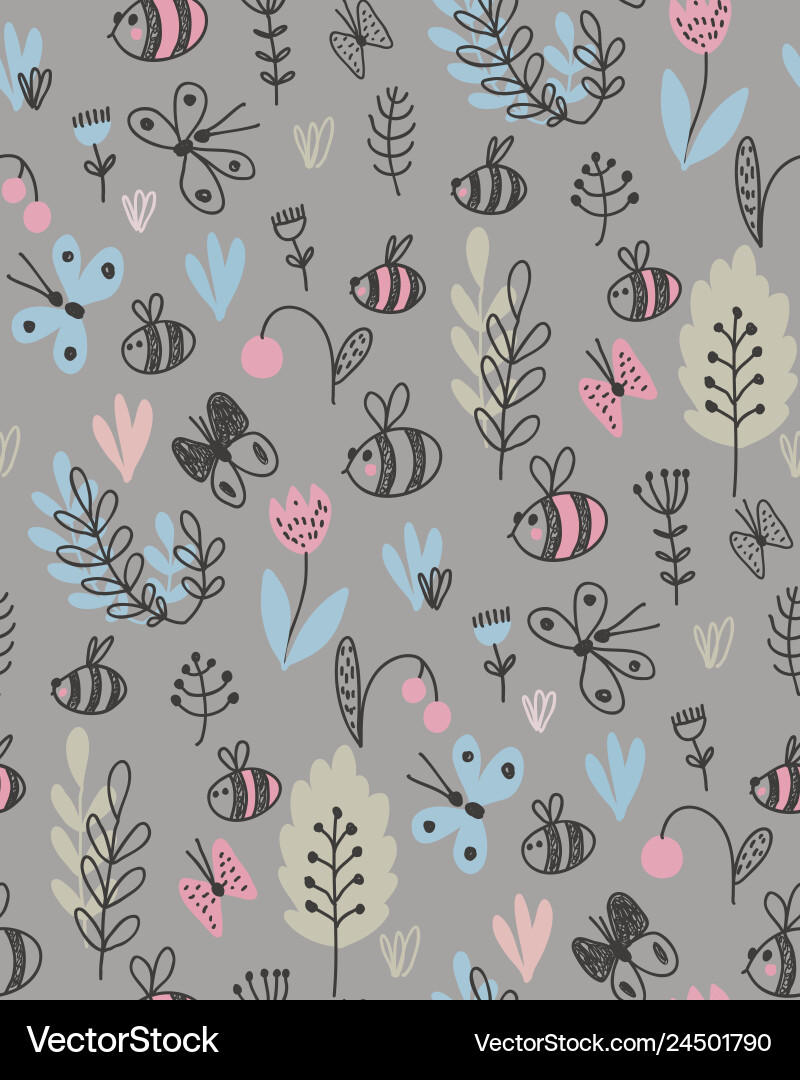 Seamless pattern with hand drawn forest Royalty Free Vector